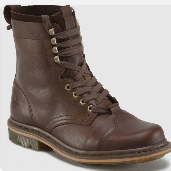 Dr. Martens Mens Pier Boot Sz 10 Brown Leather Cap Toe Combat Lace Up - Picture 1 of 16